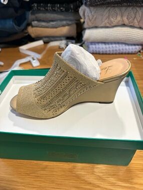 Lauren Lorraine Gold Knit Wedge Slide Sandals